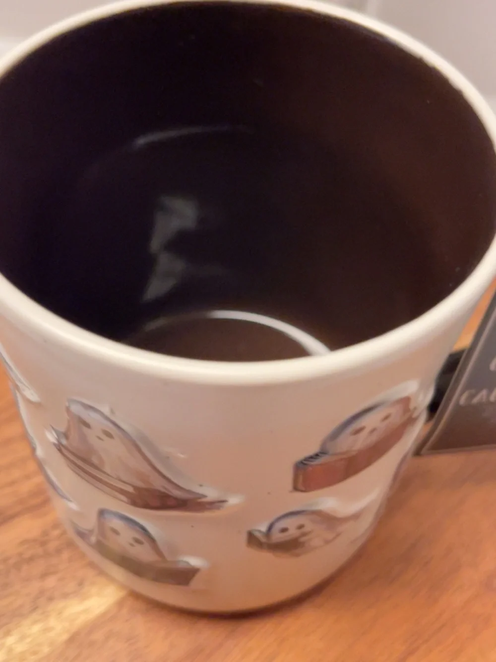 NWT Ghosts Reading Ceramic Mug - White with Black & Brown Accents